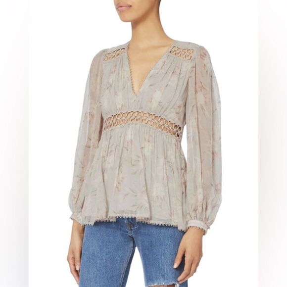 ZIMMERMANN Iris Floral Eyelet Silk Floral Blouse, Size 1 (Small) - Picture 1 of 14